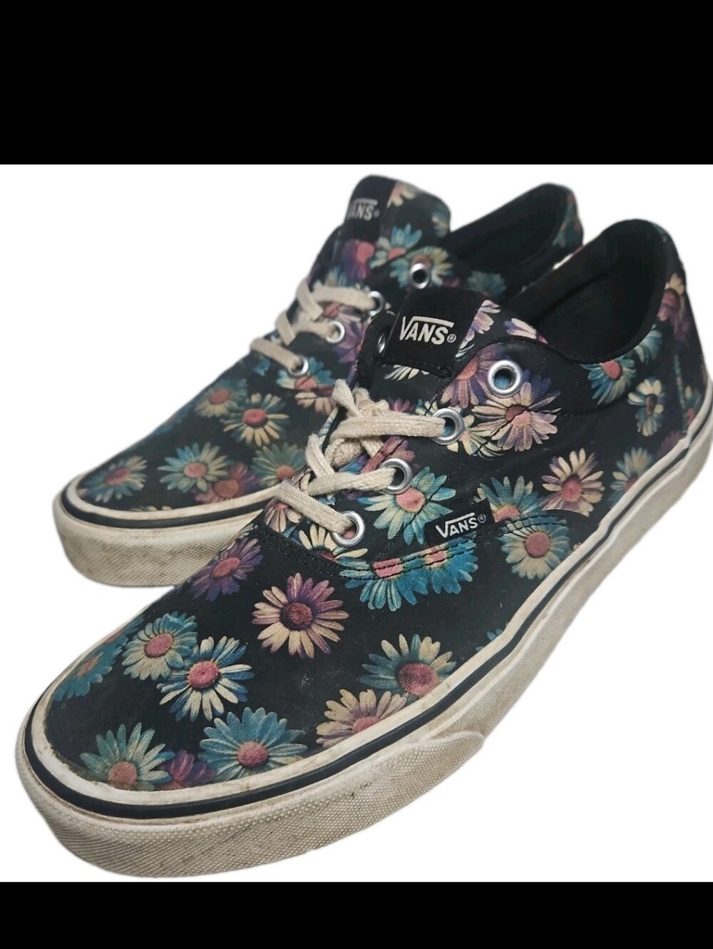 Vans Doheny Floral Sneaker Womens Sz9.5 Black Daisy Canvas Skate Shoe 508731[7D